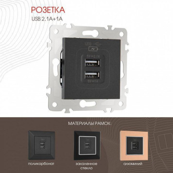 Розетка USB, без рамки Arte Milano am-203 203.46-1.black-1