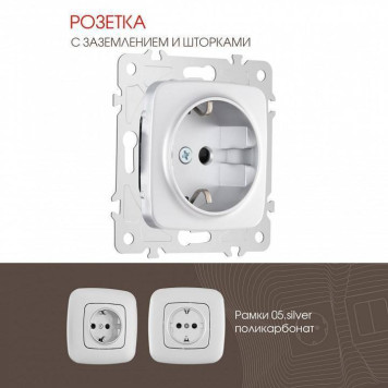 Розетка с заземлением и со шторкой, без рамки Arte Milano am-205 205.40-1.silver-1