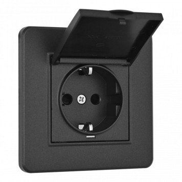 Розетка с заземлением и шторкой, с крышкой Arte Milano SET16-1 SET16-1-41-1 black-2