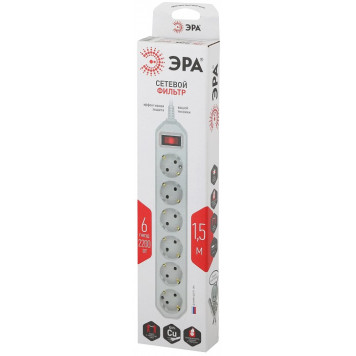 Удлинитель с выключателем Эра USF-6es-1,5m-W-BOX-1