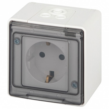 Розетка с заземлением и со шторкой, с крышкой Эра Эра Эксперт 11-2502-01