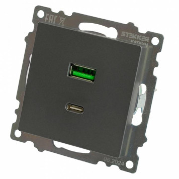 Розетка 2хUSB type A и C без рамки Stekker Катрин 50052-3