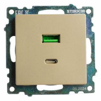 Розетка 2хUSB type A и C без рамки Stekker Катрин 50053-1