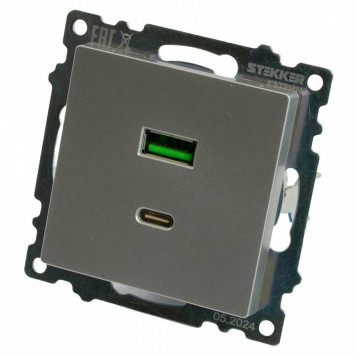 Розетка 2хUSB type A и C без рамки Stekker Катрин 50054-3