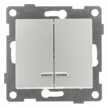 Выключатель двухклавишный с подсветкой без рамки Gusi Electric BRAVO С10В28-028