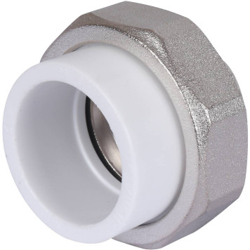 Муфта разъемная Политэк для полипропиленовых труб 32х3/4 с внутренней резьбой под сварку (белая)-1