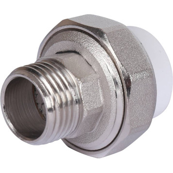 Муфта разъемная с наружной резьбой Политэк 20х1/2 для полипропиленовых труб под сварку (белый)-1