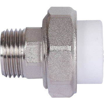 Муфта разъемная с наружной резьбой Политэк 20х1/2 для полипропиленовых труб под сварку (белый)-2