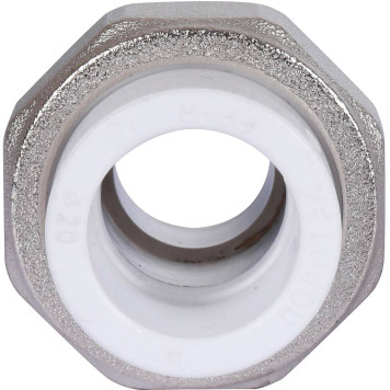 Муфта разъемная с наружной резьбой Политэк 20х1/2 для полипропиленовых труб под сварку (белый)-3