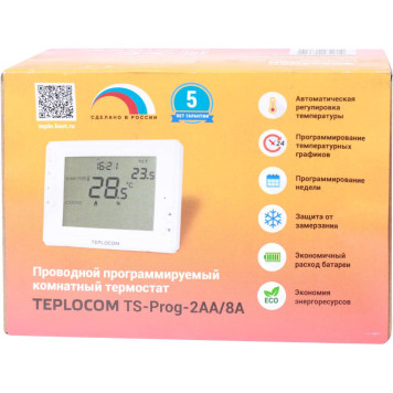 Термостат комнатный Teplocom TS-Prog-2AA/8A, проводной, прогр., реле 250В, 8А 912 (912)-5
