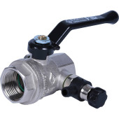 Кран шаровой BUGATTI Oregon с дренажем и воздухоотводчиком, (ручка-рычаг алюминий) внут-внут резьба 3/4 (03300024)