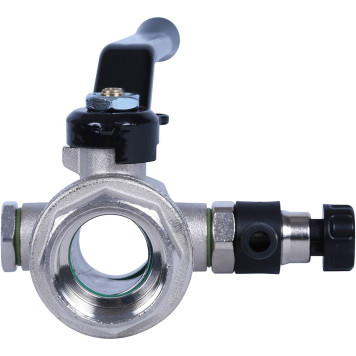 Шаровой кран BUGATTI Oregon с дренажем и воздухоотводчиком, ручка-рычаг из алюминия, внутренняя резьба 3/4.-1