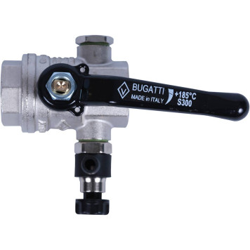 Шаровой кран BUGATTI Oregon с дренажем и воздухоотводчиком, ручка-рычаг из алюминия, внутренняя резьба 3/4.-5