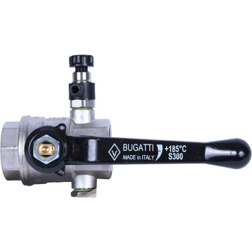 Шаровой кран с дренажем и воздухоотводчиком BUGATTI Oregon, ручка-рычаг из алюминия, внутренняя резьба 1&-5