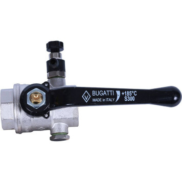 Шаровой кран с дренажем и воздухоотводчиком BUGATTI Oregon, ручка-рычаг из алюминия, внутренняя резьба 1&-6