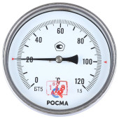 Термометр биметаллический погружной РОСМА 100 мм c гильзой 120 градусов 1/2 осевой шток 46х6 мм БТ-41.211 (00000002544)