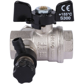 Шаровой кран BUGATTI Oregon с дренажем и воздухоотводчиком, ручка бабочка, внут-внут резьба 1/2-4