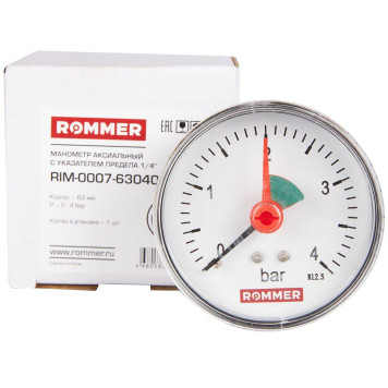 Манометр аксиальный ROMMER с указателем предела 63 мм 1/4 (RIM-0007-630408)-2