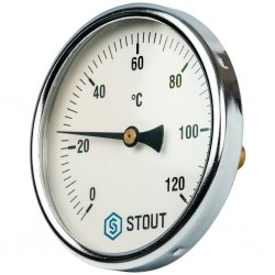 Термометр биметаллический STOUT SIM-0001 с погружной гильзой 50 мм 1/2&quot; и корпусом Dn 100 мм, диапазон измерения 0-120°С