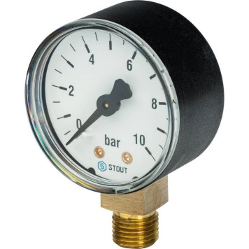Радиальный манометр STOUT SIM-0010 Dn 50 мм 1/4, 0...10 бар, кл.2.5