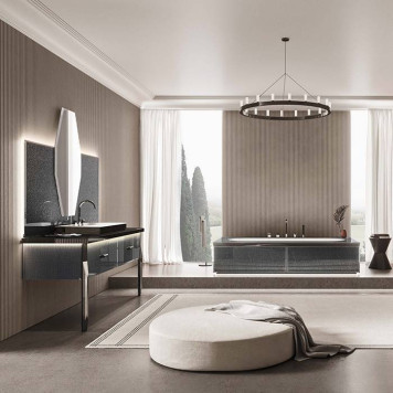 VITAGE milldue edition HILTON 05 Комплект мебели 158х58см напольный, раковина, зеркало, с подсветкой, отделка: стекло twill smoke, фурнитура: черный хром-1