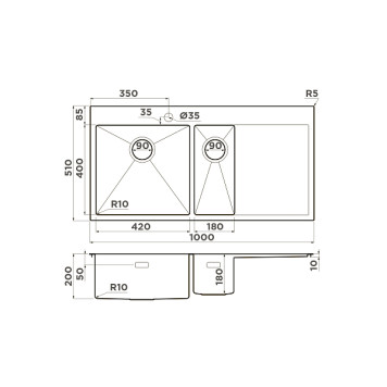 Omoikiri Akisame 100-2-L-GM Кухонная мойка нерж. сталь 100x51 см, цвет: вороненая сталь 4973103-1