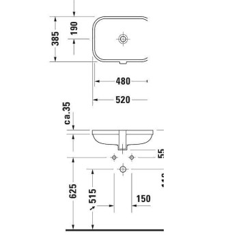 Duravit Happy D.2 Раковина встраиваемая снизу 48х34.5см., без отв., цвет: белый. 0457480000-1