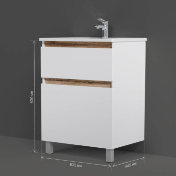 M85AFSX0652WG База под раковину, напольная, 65 см, 2 ящика, белый глянец-7