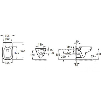 Roca Debba Унитаз подвесной Rimless, с инсталляционной системой, сиденье с крышкой тонкое, цвет: белый. 7.8931.0.497.0-1