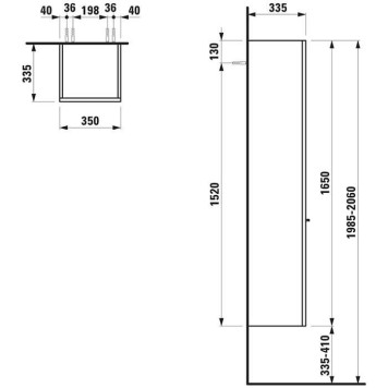 Laufen Case Шкаф подвесной, 35х33.5х165см., с 1 дверцей, петли слева, 4 стеклянные полки, цвет: белый матовый-1
