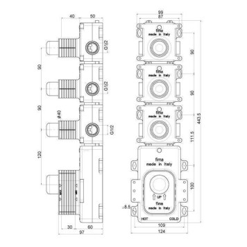 Fima Carlo Frattini Fimathermbox F2463 Внутренняя часть встраиваемого термостатического смесителя для душа, 3 источника-1