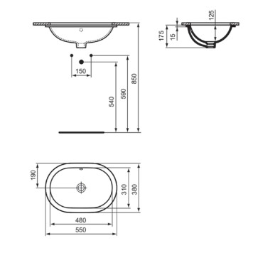 Ideal Standard Connect Раковина 55x38см., встраиваемая снизу, без отв., цвет: белый. E504801-1