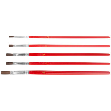 Кисти художественные, натуральная щетина, деревянная ручка, плоские, набор 5 шт.