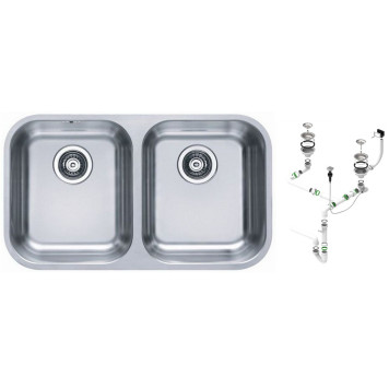 Alv 1036849 Duo 30 Мойка под стол, 2 чаши, 0,8 мм, SAT, 3½ 752х440х180 мм+сифон 1127257,шк 800