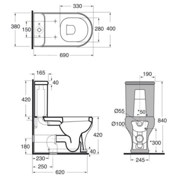 Azzurra Charme Унитаз моноблок 69x40xH84 см, слив универсальный, с бачком, с механизмом, сиденье микролифт, с креплением VFV, цвет: Bianco lucido/золото-1
