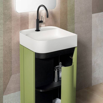 Oasis Profilo Комплект мебели, тумба с 1 дверцей, и раковиной на 1 отв., зеркало 50х100см., с светодиодной подсветкой с сенсорным выключателем и диммированием, цвет: Mint/белый-1
