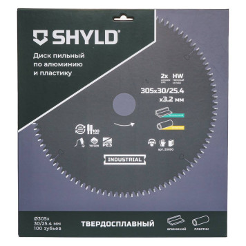 Диск пильный по алюминию и пластику SHYLD твердосплавный 305х30/25,4 мм, 100 зубьев(20690)