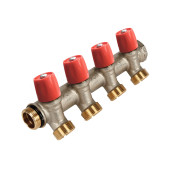 Коллектор HENCO VBS с красными вентилями, 3/4 НР под евроконус, 3/4- 4xEK VBS050504-RO