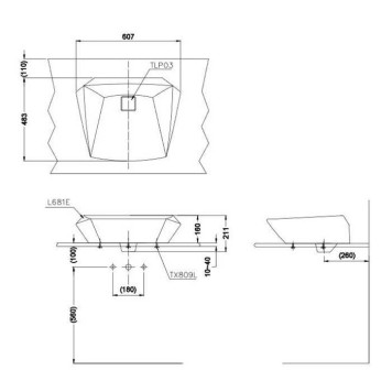 TOTO Jewelhex Раковина 60.7х48.3 см, без отв., цвет: белый. LW681B#W, DH446VE-4