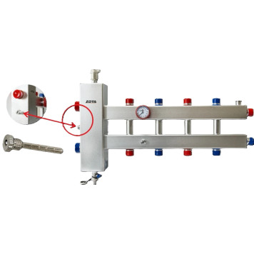 Гидроразделитель нерж. с коллектором горизонтальный, двухсторонний, 5 контуров-1