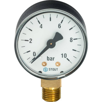 Радиальный манометр STOUT SIM-0010 Dn 50 мм 1/4, 0...10 бар, кл.2.5-1