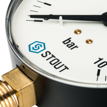 Манометр радиальный STOUT SIM-0010, Dn 100 мм, 1/2, 0-10 бар, кл.2.5-3