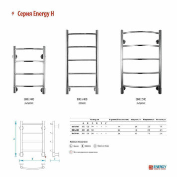 Электрический полотенцесушитель Energy H 600x400 RAL 9003 (белый матовый)-2