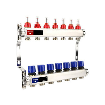Группа коллекторная с расходомерами VARMEGA VM15107 ВР 1, на 7 контуров 3/4 EK, нерж. сталь
