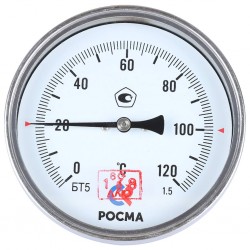 Термометр РОСМА БТ-51.211 (0-120C) G1/2 46.1,5 биметаллический 100мм (хромированная сталь, нержавеющая сталь) с гильзой из латуни