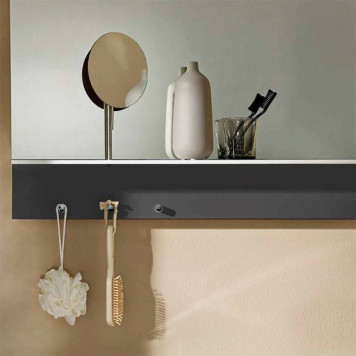 BURGBAD Eqio Зеркало с полкой , светодиод подсв.120х76.9х15см,выкл сбоку справа, 3 крючка, держ для фена справа. цвет серый F2010-1