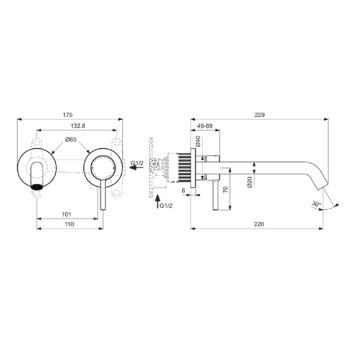 Ideal Standard Ceraline Nuovo Смеситель для раковины, встраиваемым, излив: 22см., цвет: хром. BD848AA-4