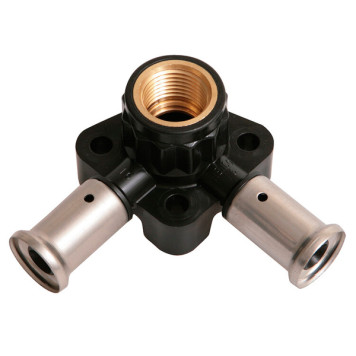 Водорозетка угловая ВР c черной заглушкой BP04 1/2 ПВДФ пресс, 16x1/2 x16 (40 мм), HENCO 3PK-160416BP