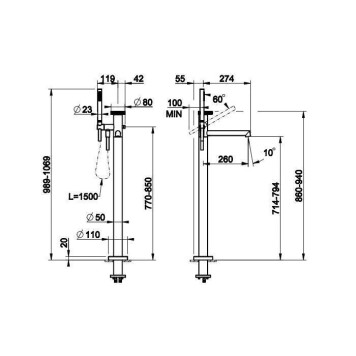 Gessi Anello Напольный смеситель для ванны, внешняя часть, цвет: хром. 63328#031-1