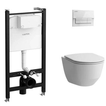 Laufen Pro Унитаз подвесной, безободковый, смыв Rimless, с инсталляционной системой, сиденье с микролифтом, тонкое, клавиша смыва белая-8